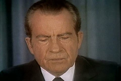 President Nixon gives a statement on the accusations of Watergate from the White House in 1973. (1970s)