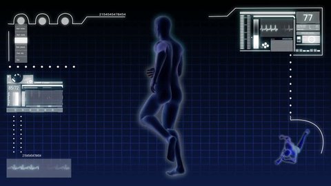 Digital motion graphic of a virtual running male in 3D illustration for medical and scientific research data