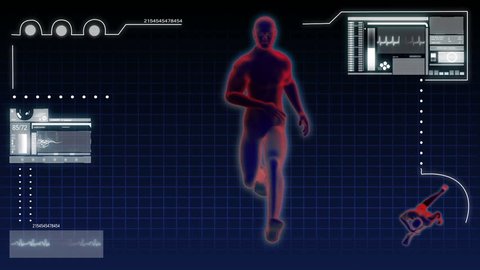 Digital motion graphic of a virtual 3D running male for medical and scientific research data
