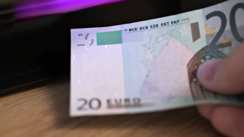 Testing euro note under UV light