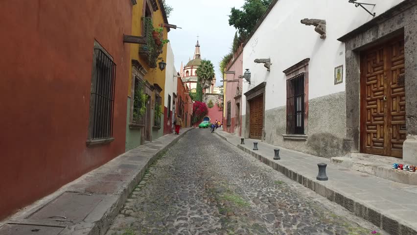 Walking in San Miguel de Allende colonial Streets. Mexico. 