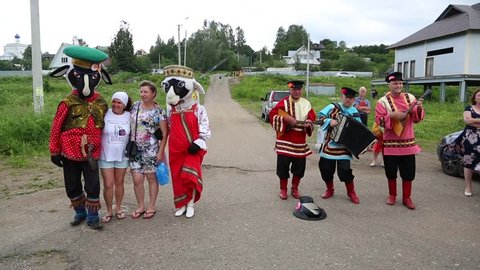 TUTAEV, RUSSIA - CIRCA JUNE, 2016: Small concert folk residents Tutaev on the embankment of the Volga River. Included in the tourist route Golden Ring of Russia.
