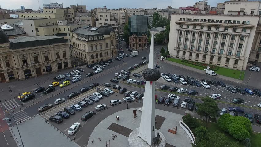 4K Drone Shot Of The Revolution Square in Bucharest, Romania