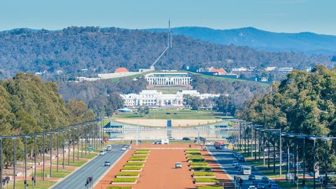 4k timelapse video of Parliament House in Canberra, Australia from day to night