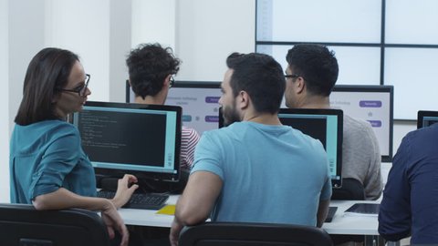 Group Students Learning Programming Computer Class Stock Footage Video ...
