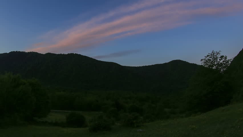 Sunrise in the river valley Aapsta, Abkhazia. Full HD  

