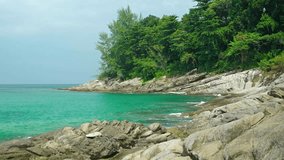 The rocky coast of the ocean. Thailand. Phuket Island. UltraHD 2160p 4k video