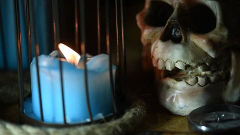 Halloween party, Candle and skull for decoration