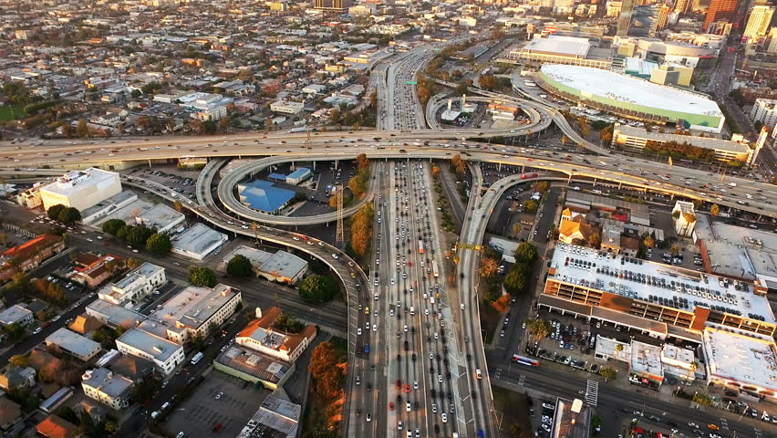 Aerial view of Los Angeles Freeway, rush hour. California, United States. Transportation. Royalty-Free Stock Footage #19331344