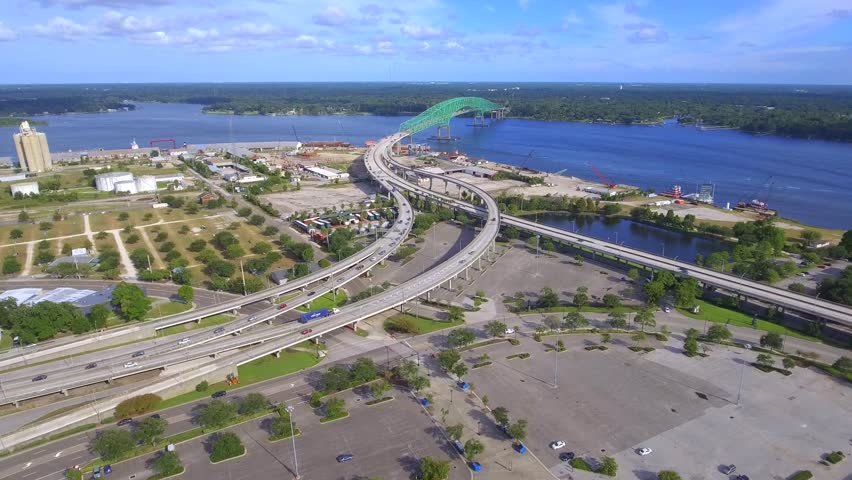 Aerial video of the Hart Bridge and St Johns River