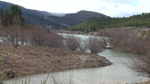 4K Albacete Landscape Of Mountains With pines And Dam Remains Or Swamp in Nerpio. Spain-Dan