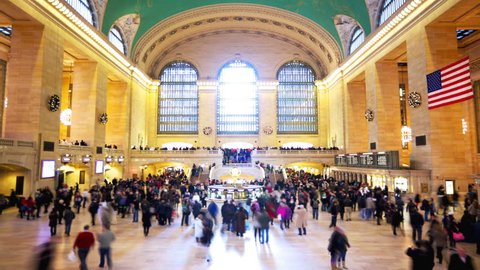 Grand Central Station in New York City time lapse with blurred people
