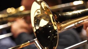 Closeup film of fragment trumpet. Instrument closeup on focus and focusless. - Powered by Shutterstock - Get 15% off with code: PIKWIZARD15