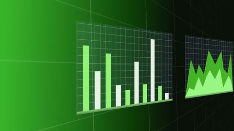 Growing graph charts on a grid flying past on a gridded background