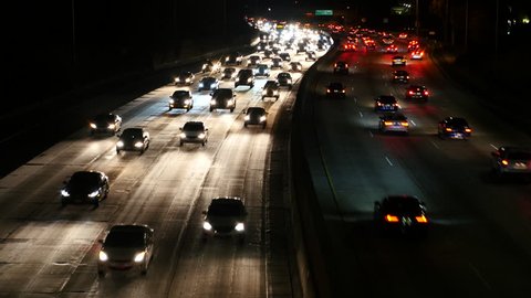 Traffic on the 101 Freeway in Los Angeles - Night