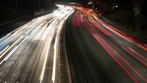 Time Lapse of Night Traffic of Freeway in Downtown Los Angeles.