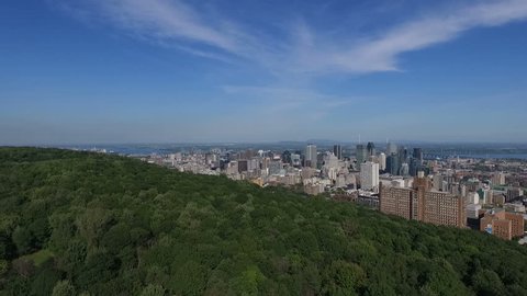 Aerial Footage of Montreal City Downtown in Quebec, Canada during Summer 2016 - Beautiful Nature/Civilization Contrast