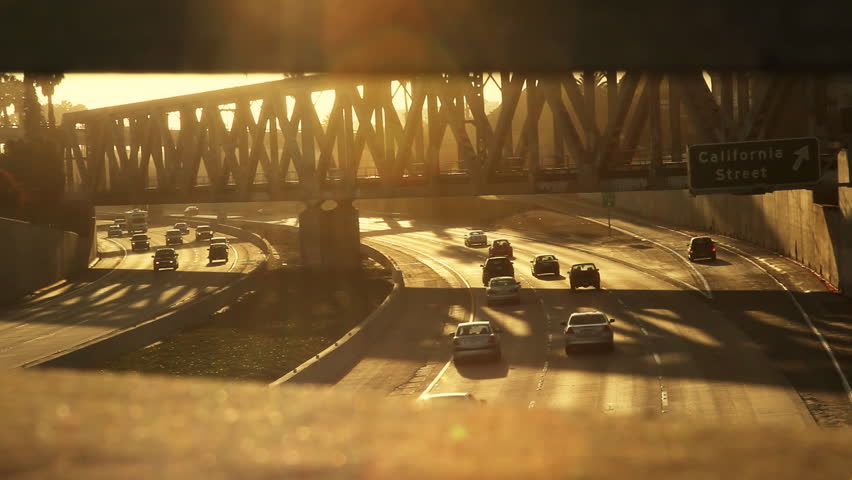Freeway Traffic at Sunset