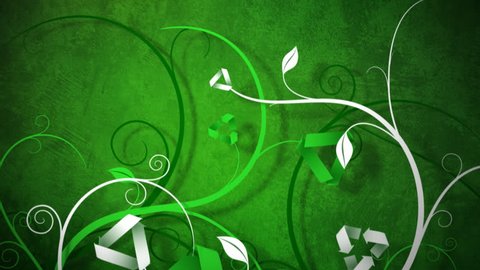 Loopable animated background of vines growing into Recycle Symbols.