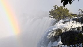 Slow motion of the beautiful Victoria Falls on the border of Zambia and Zimbabwe.