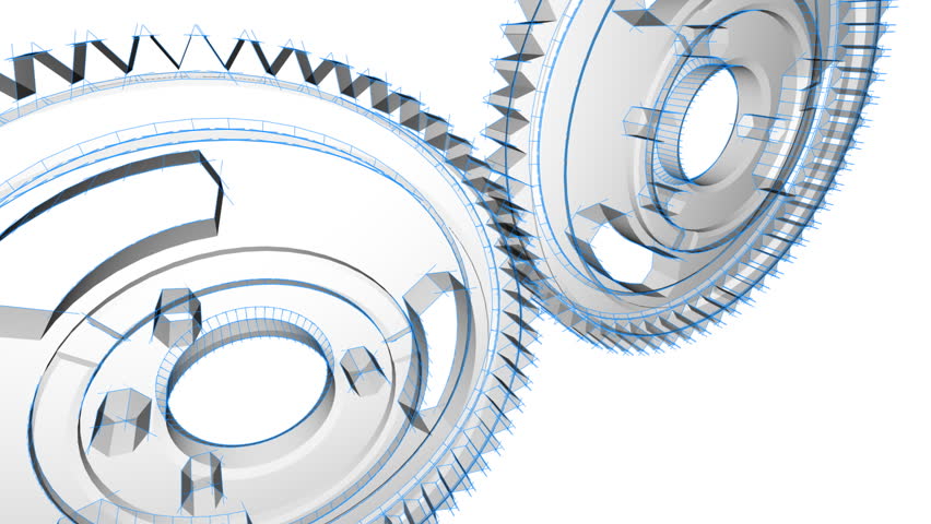 Wireframe X-ray look - 3D animation of gears turning. Seamless looping video.-
