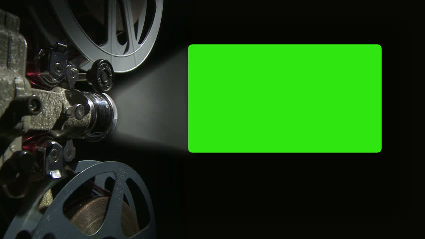 Film projector with 16 x 9 aspect ratio chroma key green screen