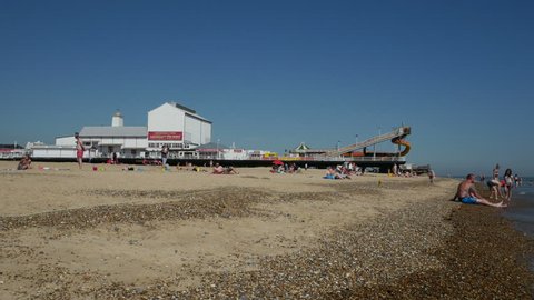 Great Yarmouth, England - August 2016. Tourists and Bathers on Great Yarmouth Beach, Norfolk, England, United Kingdom