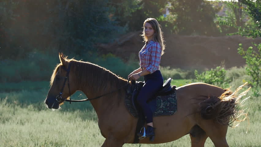 Beautiful Girl Riding A Horse Stock Footage Video 100 Royaltyfree