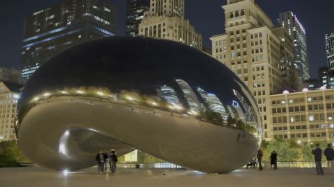 CHICAGO - Oct 21: Timelapse of Cloud Gate at Millennium Park at night, Chicago on October 21, 2011. Cloud Gate, also known as the Bean is one of the parks major attractions.