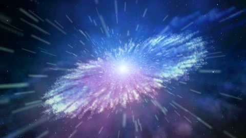 Big Bang universe Galaxy Creation explosion Flying through nebula Simulation energy particle firecracker explosion background Camera Fly-through Cosmic Wormhole Tunnel Vortex Cloudy space