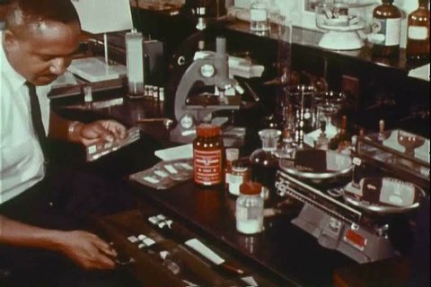 The Narcotics Bureau carefully weighs legal medicinal drugs; undercover agents are trained in judo and marksmanship, and make an arrest of a drug smuggler in 1969. (1960s)