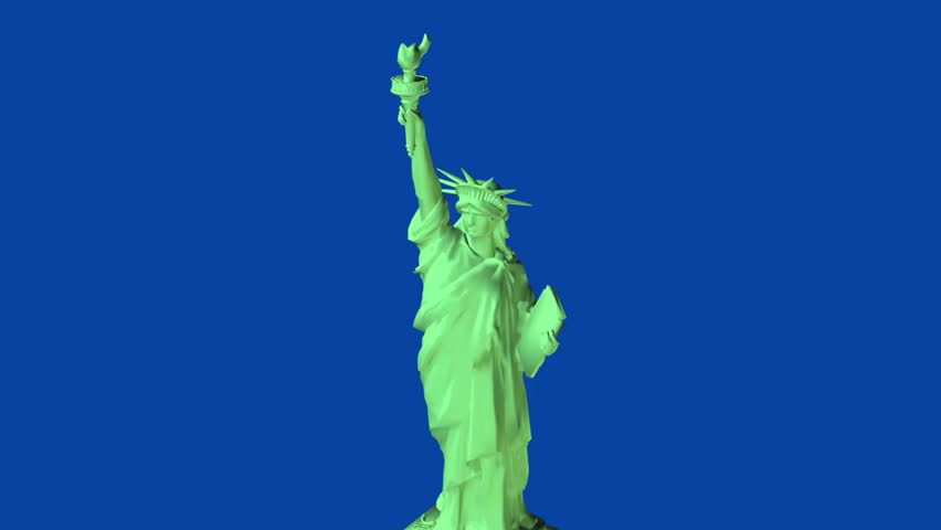 Liberty statue rotation loop with blue background 