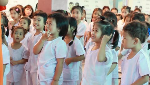 BANGKOK CITY, THAILAND - Aug 2016: In the Aug 10, 2016. Bangkok County. Kindergarten studying Buddhism by monk. in Activity mother Day.