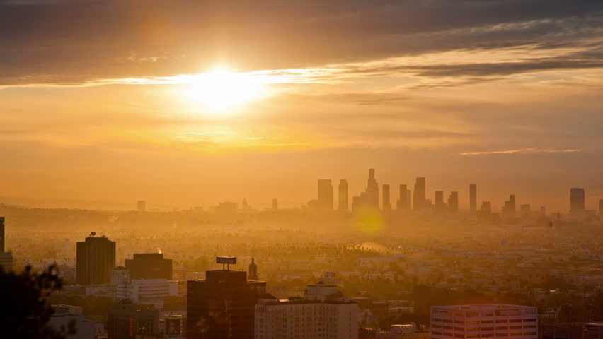 Sunrise over Los Angeles.  Timelapse.