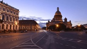 Saint-Petersburg view over the Isaac Cathedral and the square, time-lapse photography
