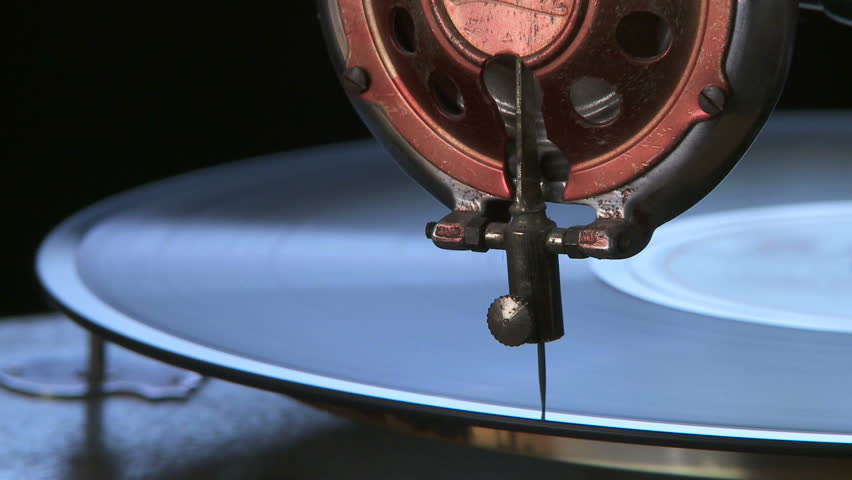 Close up of needle drop on antique turntable