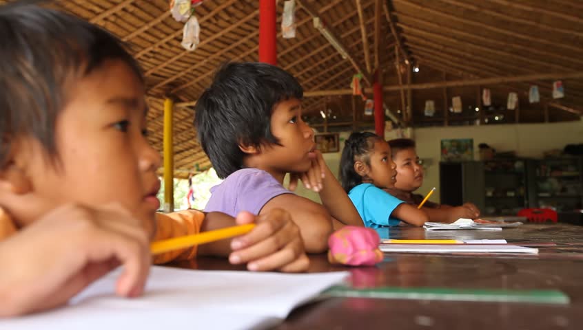 KO CHANG, THAILAND - FEBRUARY 7: Unknown children in lesson at school on
