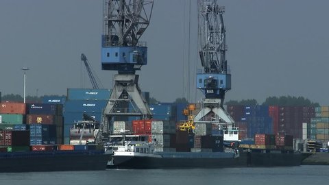 Rotterdam harbor ship loadinga and unloading