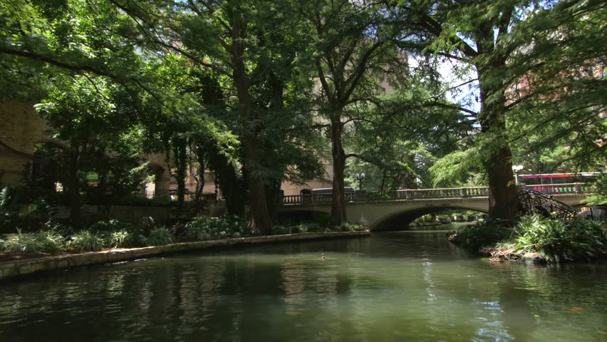 San Antonio riverwalk view going under bridge on sunny day 3