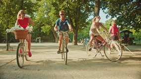 Group of friends riding bicycles, 4k RED Epic slow motion clip