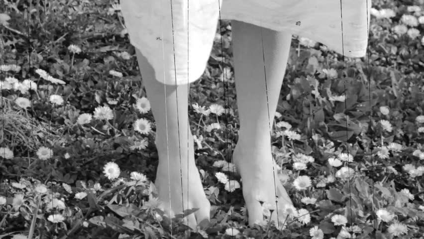 Horror scene with a scary dead girl in white dress 