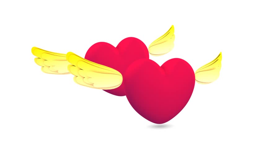 Heart shape with  cute wings flying. 