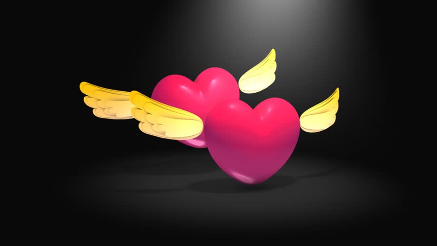 Heart shape with  cute wings flying. with green screen. 