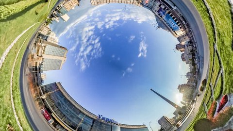 Rabbit Hole 360 Video, Timelapse, Spherical, Panorama Video, 360 Degree, Rabbit Hole, Planet 360 Degree, Rabbit Hole, Planet, Victory Square in Kiev. Victory Obelisk. National Circus of Ukraine,