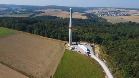 Construction site of wind turbines - wind park, Rheingau-Taunus area - aerial view