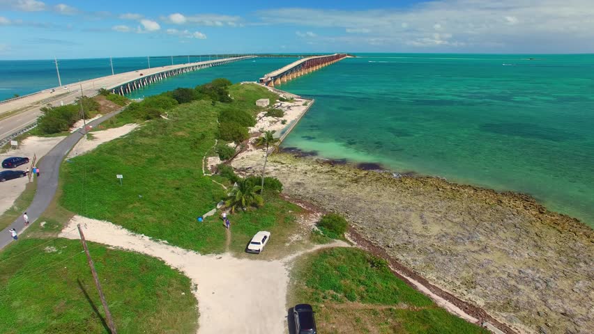 Bahia Honda park aerial view going down, Florida.