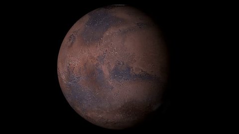 Mars Rotating, The Mars Spinning, Full Rotation, Seamless Loop - Realistic Planet Turning 360 Degrees on Solid Black Background