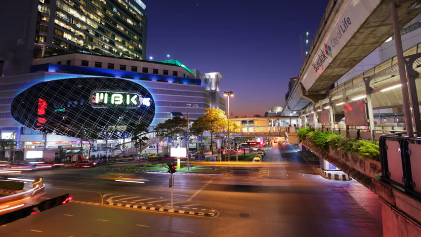 BANGKOK - FEBRUARY 7: (Time lapse view) Traffic in front of MBK Center on