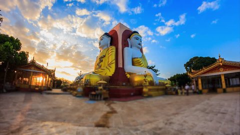 4K. Time lapse Highlight Kyaikpun Buddha in Bago, Myanmar, Kyaikpun Pagoda in Bago of Myanmar 