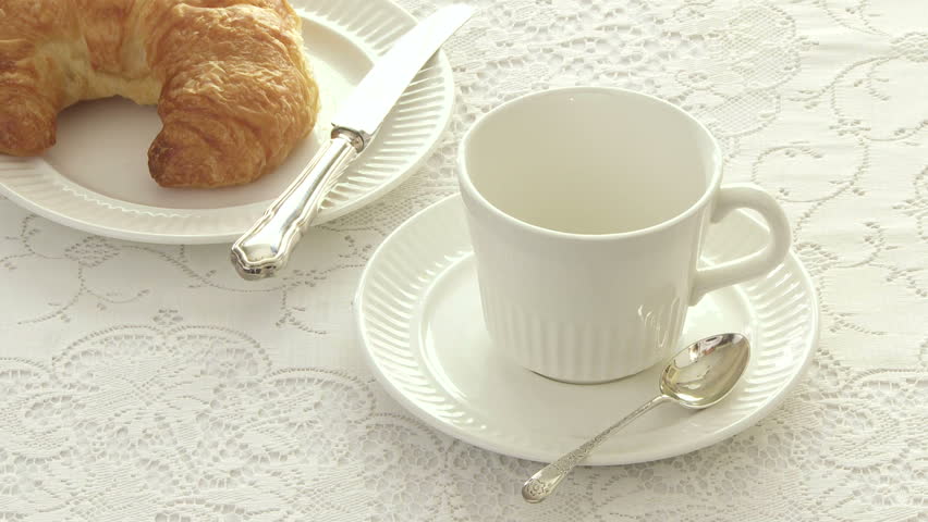 Fresh coffee with croissant, breakfast